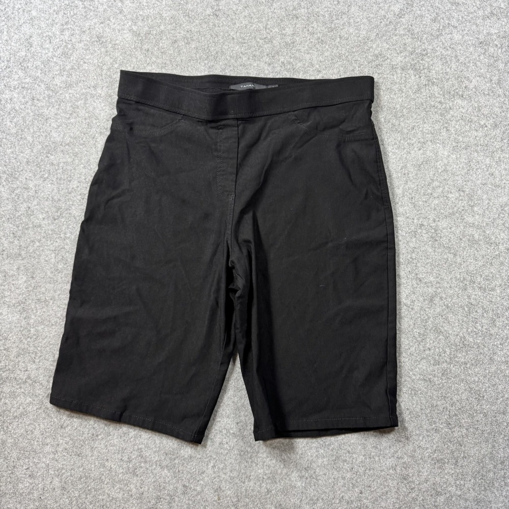 Tahari Womens Pull On Bermuda Shorts Large Black Stretch Rayon Blend